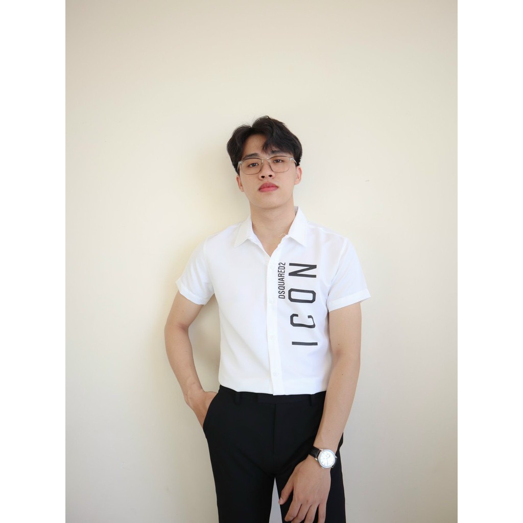 Áo sơ mi nam tay ngắn hàn quốc cao cấp in I.CON giá rẻ mẫu mới nhất AHFASHION