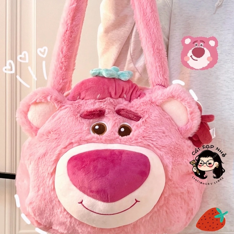 | CHÍNH HÃNG |Túi tote gấu dâu lotso lớn lông mịn dễ thương chính hãng hot trend 2022