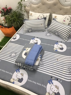 Trọn bộ chăn ga gối đũi hello kitty mới