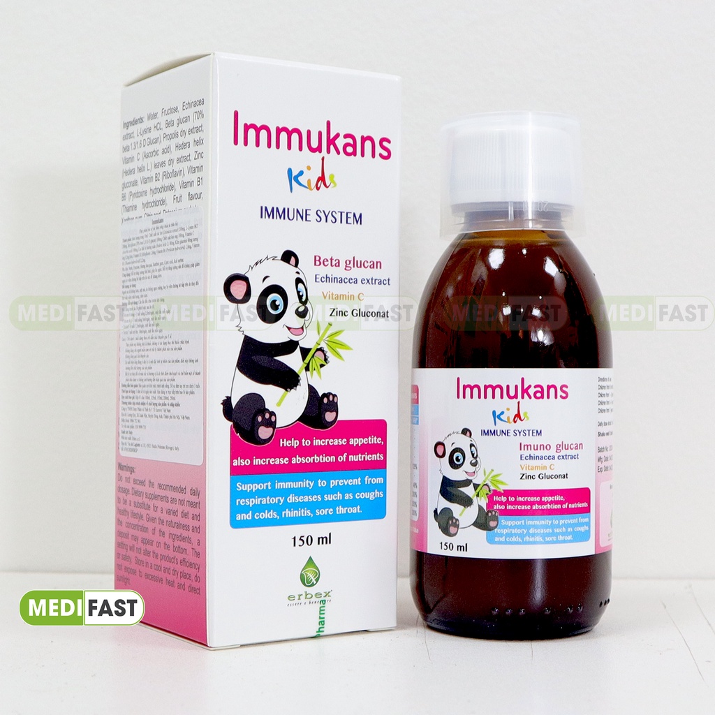Siro cho trẻ tăng cường sức đề kháng Immukans Kids từ thảo dược, keo ong, ZinC - Chai 150ml nhập khẩu từ Ý