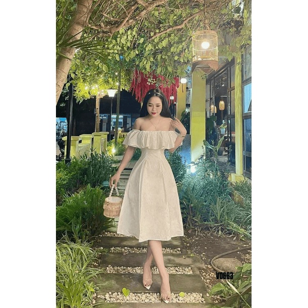 Đầm Dáng Xòe Trễ Vai Mặc Được 2 Kiểu Chất Lụa Có Mút Mặc Đẹp Dáng Xinh [NEW UNISEX]