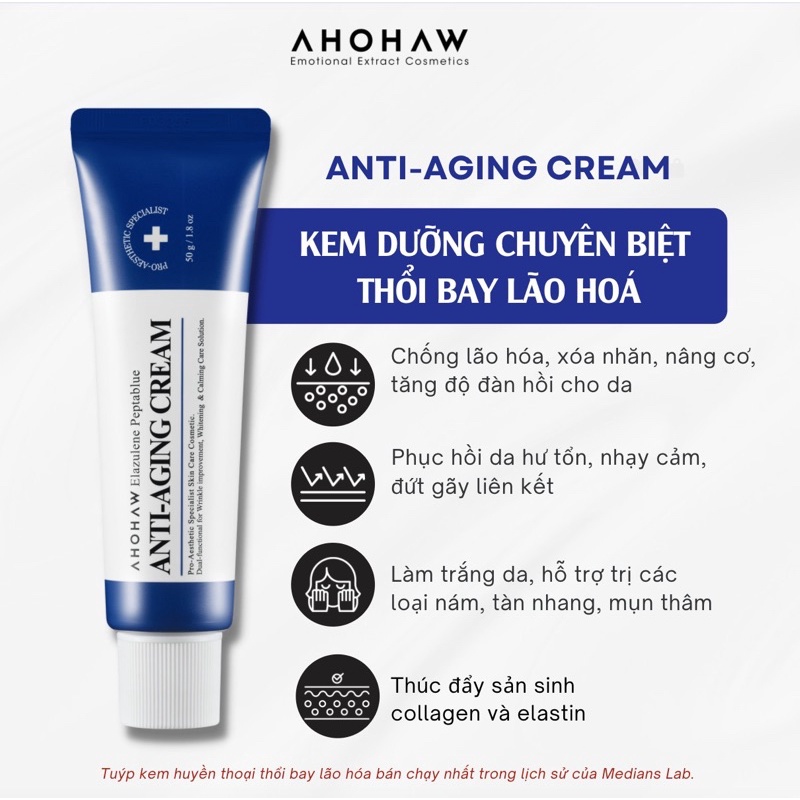 [Chính hãng]Kem dưỡng chống lão hóa,xoá nhăn,nâng cơ AHOHAW-ELAZULENE PEPTABLUE ANTI-AGING CREAM