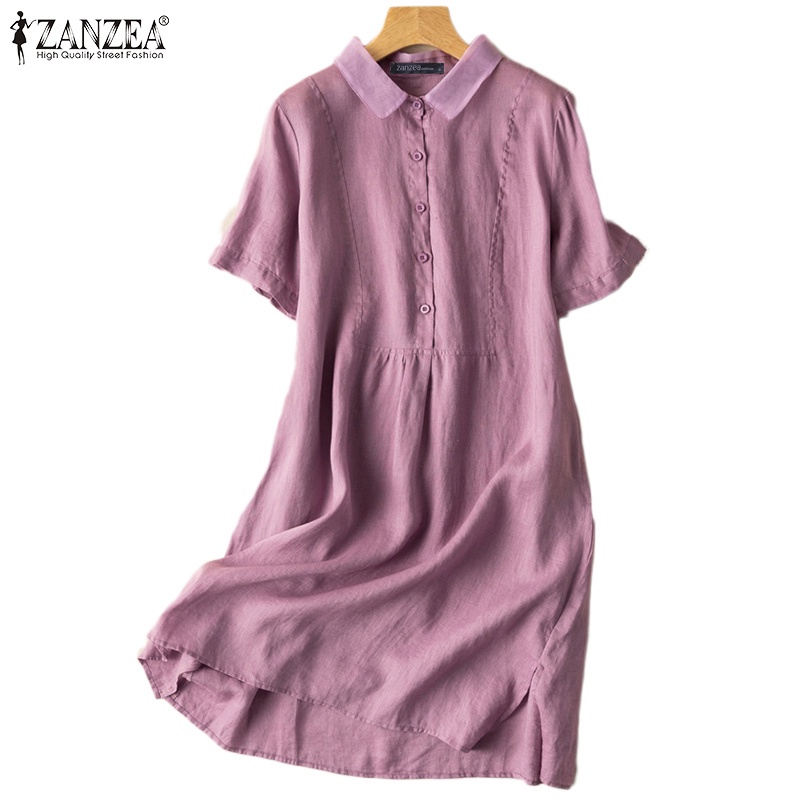 Đầm sơ mi ZANZEA ngắn tay thời trang cho nữ
