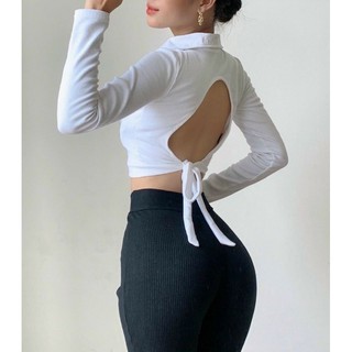 Áo thun gân cổ V phối dây cột sau lưng🔝🔝