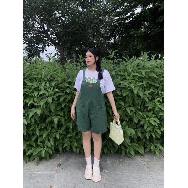 Yếm jean big size nữ xanh lá ống rộng