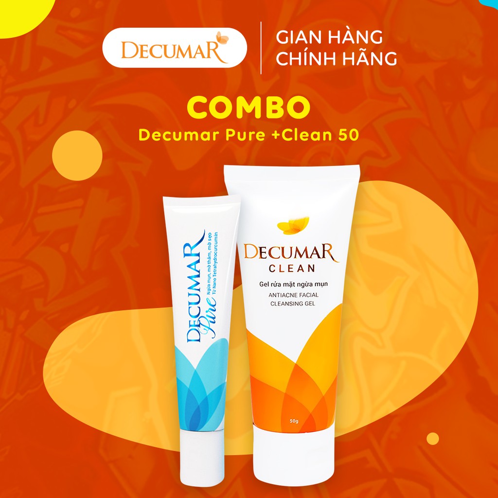 Bộ sản phẩm Ngừa mụn Nano THC Decumar Pure 15gr và sữa rửa mặt dạng Gel Decumar Clean 50gr