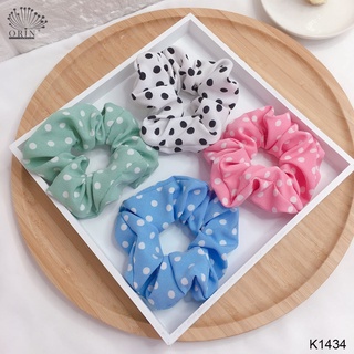 Dây buộc tóc, cột tóc scrunchies chấm bi cao cấp Orin K1434
