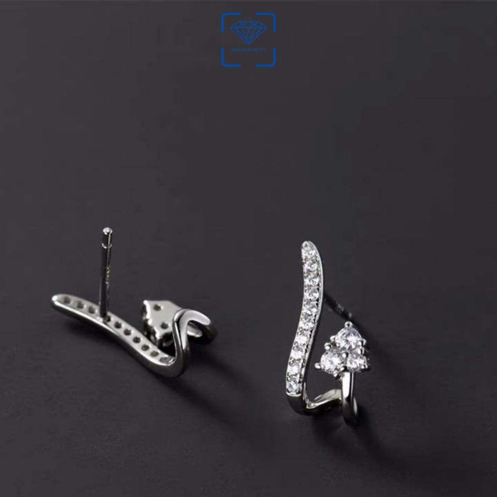 Bông tai nữ ôm vành đính đá, chuẩn bạc ta - Anchi jewelry