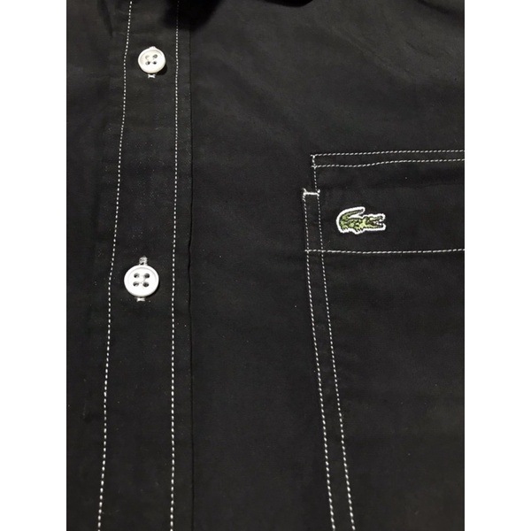 Áo sơ mi dài tay Nam hiệu Lacoste L!VE màu đen phối chỉ nổi size