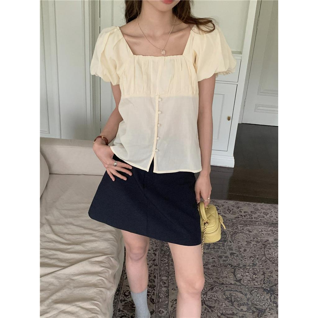 Áo Sơ Mi Cổ Vuông Tay Phồng Thời Trang Pháp Kiểu Retro Quý Phái 66156