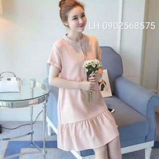 Đầm bầu cho con bú đầm bầu cho bé bú cài nút phối bèo lai