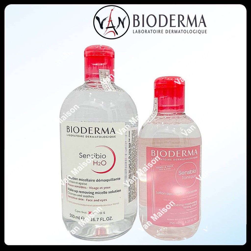 [Combo Bioderma] Nước tẩy trang hồng 500ml & nước hoa hồng 250ml dành cho da thường, da nhạy cảm