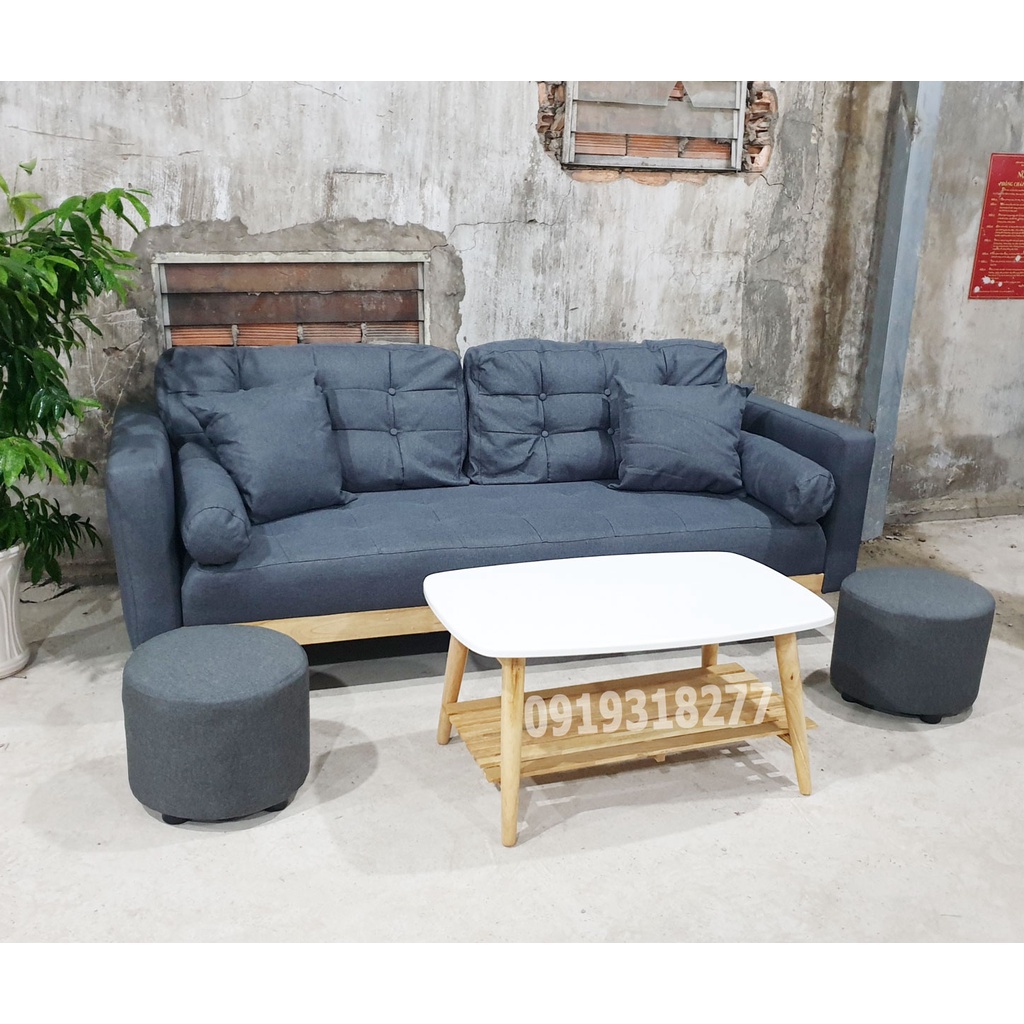 Bộ Sofa Dài 1m84 Màu Xám Vải Bố - Hàng Thùng Xuất Khẩu Hàng Lắp Ráp