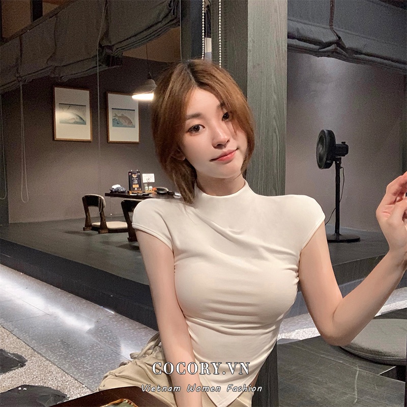 Cocory vn Áo Croptop Màu Trơn Dáng Ôm Thời Trang Quyến Rũ Cho Nữ