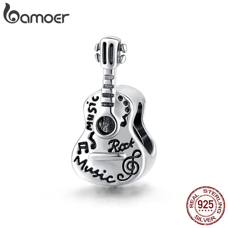 Hạt Charm Bamoer SCC1708 Chính Hãng Hình Cây Đàn Guitar Bằng Bạc 925 Thật Đơn Giản Cổ Điển Dùng Cho Vòng Tay Tự Làm