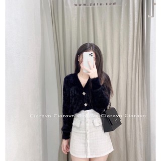 Cardigan lông thỏ cúc đá (đen/trắng)