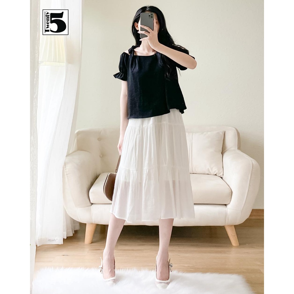 Áo kiểu nữ trễ vai dây thắt nơ tay chun bồng tiểu thư Twentyfive TA17