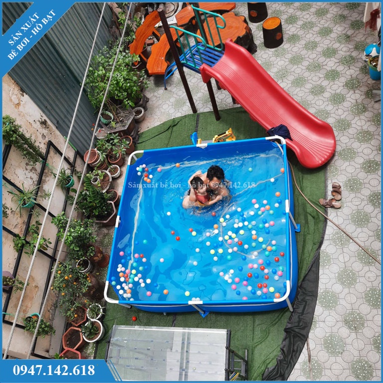 Bể bơi lắp ghép khung kim loại KT 2.2x2.2x0.6m