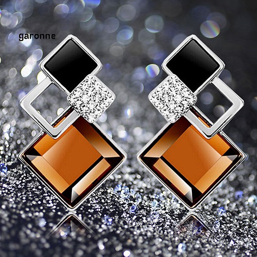 GA_Women's Fashion Rhombic Rhinestone Eardrop Korean Style Earrings Party Jewelry
