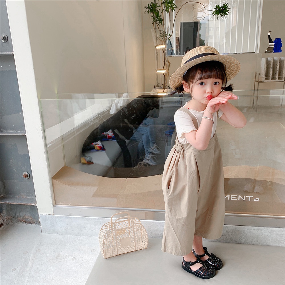 Quần Yếm Cotton Ống Rộng Màu Trơn Phong Cách Nhật Bản Thời Trang Mùa Hè Mới 2022 Dành Cho Bé Trai Bé Gái