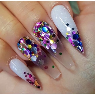 kim tuyến tròn cầu vồng trang trí móng nail