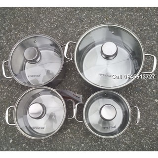 Bảo hành 5 năm Bộ nồi từ inox 4 chiếc Fivestar nắp kính 3 đáy