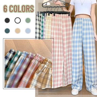 Quần Dài Nữ Ống Rộng Họa Tiết Caro Thời Trang Phong Cách