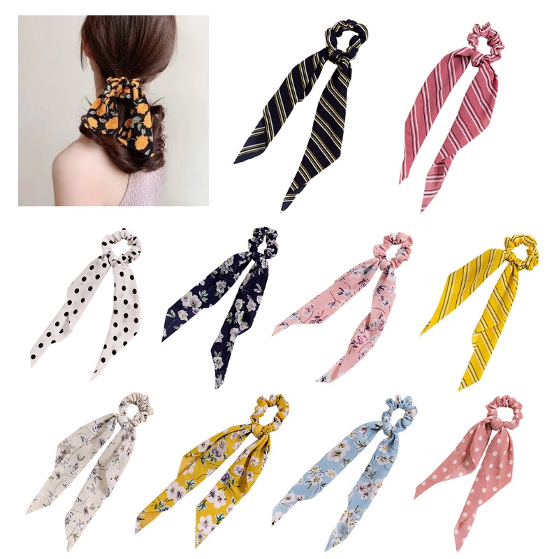 Dây Buộc Tóc Ruy Băng Dài In Họa Tiết Hoa Thời Trang