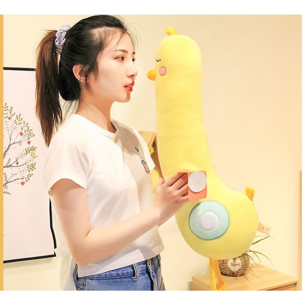 Gấu Bông Con Vịt Vàng , Gối Ôm Hình Thú Con Gà ,Con Vịt Vàng, Hàng Cao Cấp 2 Lớp Kích Thước 80Cm- 1M