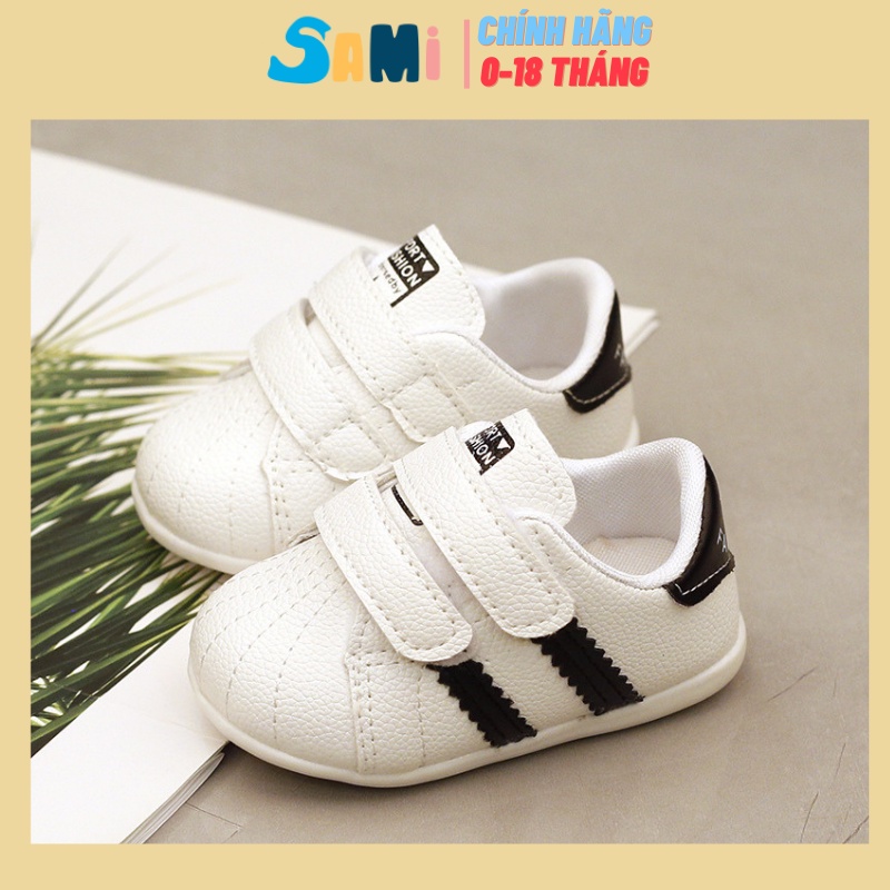 Giày tập đi, Giày tập đi cho bé có đế chống trơn trượt thiết kế 2 sọc bắt mắt cho bé từ 0 đến 18 tháng