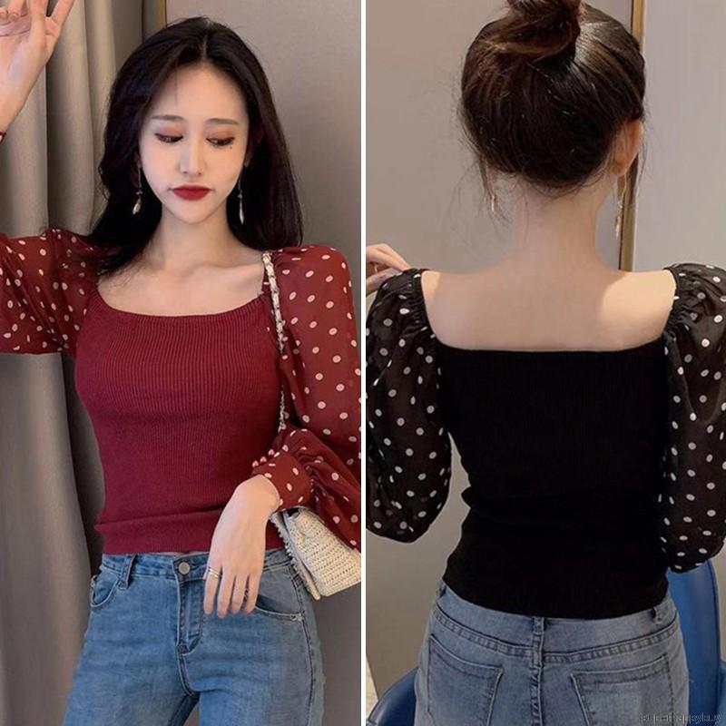 Áo Kiểu Tay Phồng Hoạ Tiết Chấm Bi Thiết Kế Ngọt Ngào Cho Phái Nữ