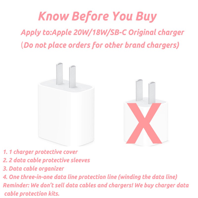 Bộ dụng cụ bảo vệ cáp sạc bằng silicon mềm trong suốt thích hợp cho cáp sạc iPhone 18W/20W