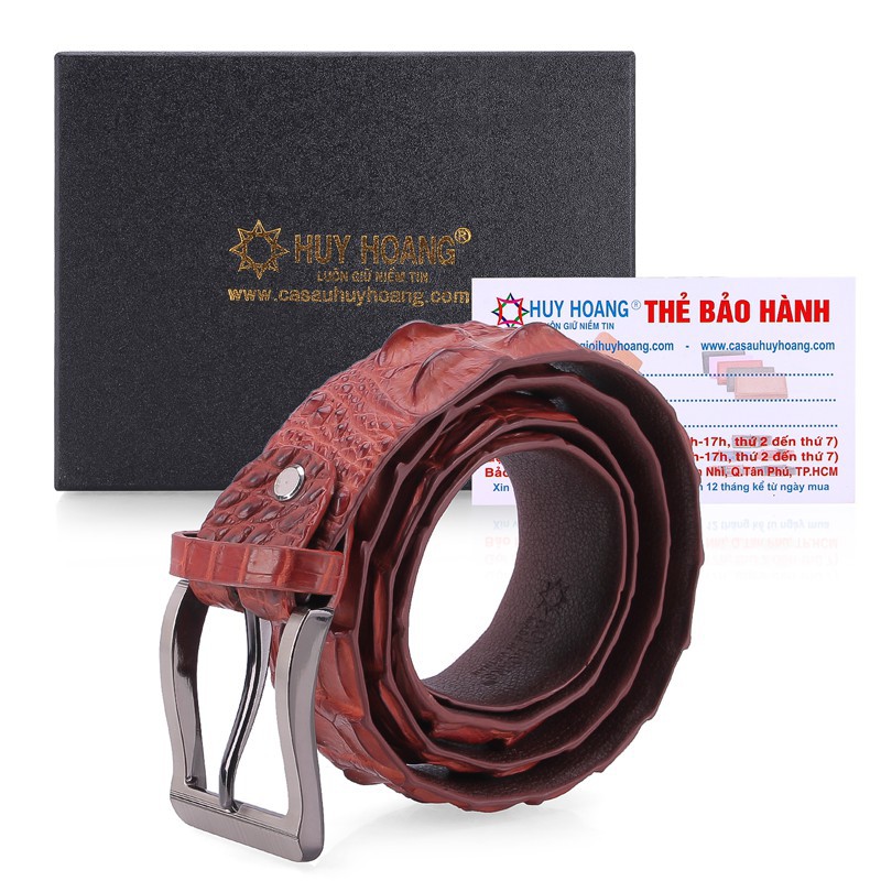 Thắt lưng nam da cá sấu nguyên con bản lớn bát gài đầu kim màu nâu đỏ HF4770