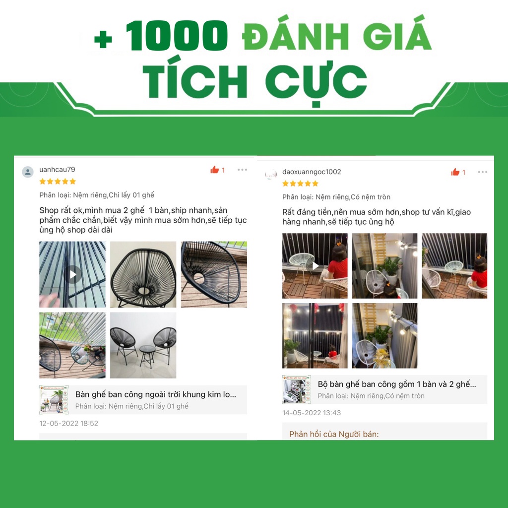Bộ bàn ghế ban công gồm 1 bàn và 2 ghế giả mây lõi thép, dùng thư giãn trang trí phòng khách sân vườn cà phê / Đà Nẵng