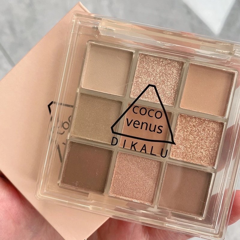 [Hàng mới về] Bảng phấn mắt DIKALU 9 màu nude lấp lánh ánh kim không thấm nước độc đáo