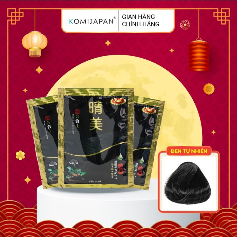 Dầu Gội Phủ Bạc Komi , Dău Gội Nhuộm Tóc Nhật Bản Màu Đen Gói x 25ml