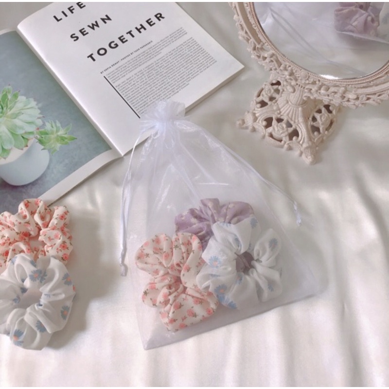 Set 10 dây cột tóc scrunchie phong cách hàn quốc cho nữ tặng kèm túi dây rút