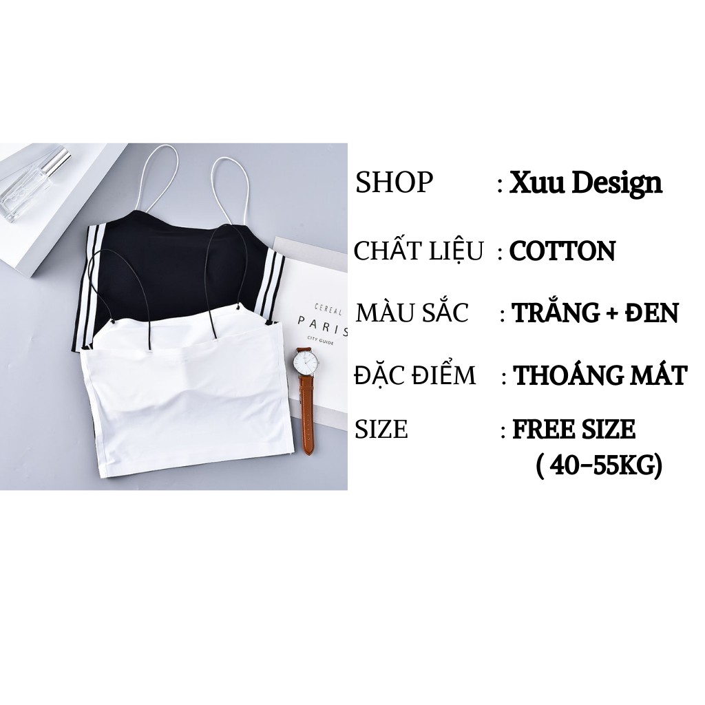 Áo 2 dây sợi bún Xuu Design, Áo bra thân dài dáng croptop có đệm ngực - AD03