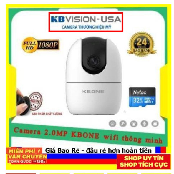 [ CAMERA CHÍNH HÃNG ] Kbone wifi không dây H21PW 2.0Mp/ 1080P - Xoay 360 độ - chuẩn H.265 + Kèm thẻ nhớ 32GB