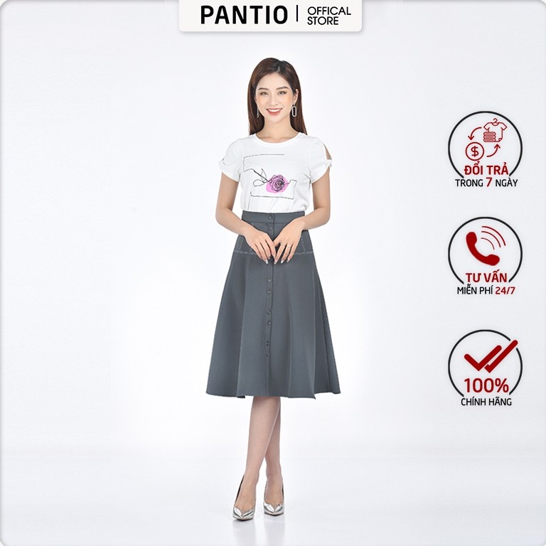 Chân váy dài chất liệu thô dáng xòe đính cúc FJD9829 - PANTIO