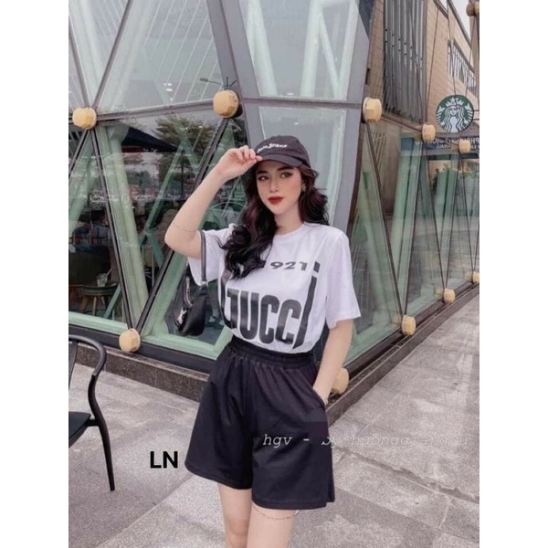 Sét đồ nam nữ Áo thun G.C unisex + quần short đùiChất cotton form thụng tay lỡForm &lt;55kg Bộ mặc nhà