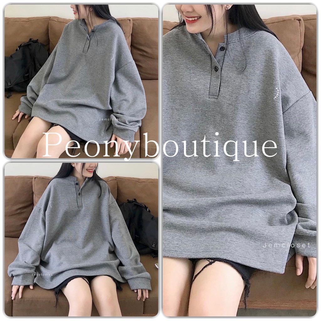 Áo Nỉ Bông LETTERS Nữ [FREESHIP] 🌸 Sweater tay bồng form rộng oversize thiết kế cổ cao màu Xám Ulzzang HOT 🌸 | BigBuy360 - bigbuy360.vn