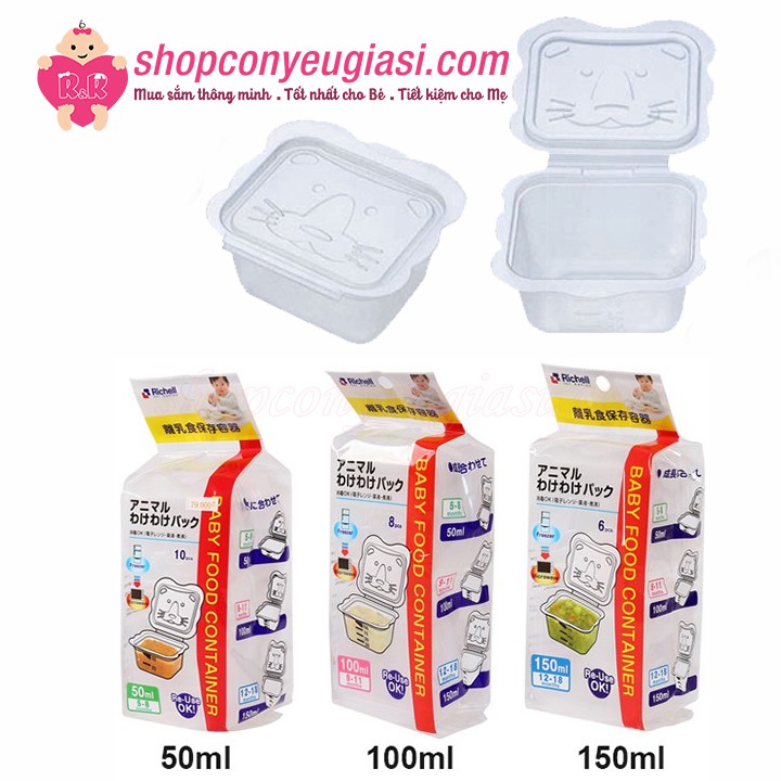 Bộ Hộp Chia Thức Ăn Cho Bé, Khay Trữ Đông Richell - 50ml/100ml/150ml