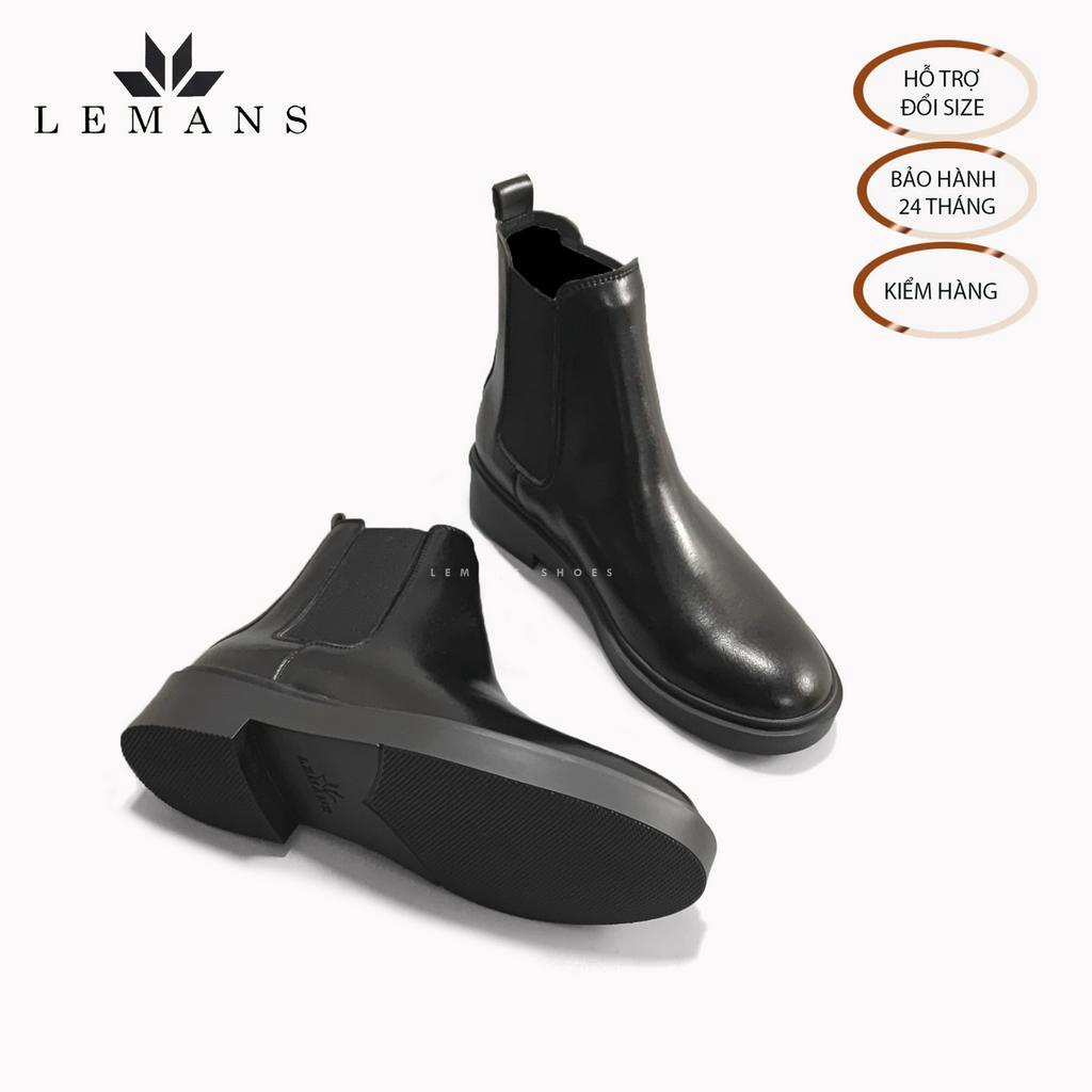 Giày da bò Chelsea Boots Black LEMANS CB66, đế Lemans cao 4cm, boot nam chelsea boot nam, bảo hành 12-24 tháng