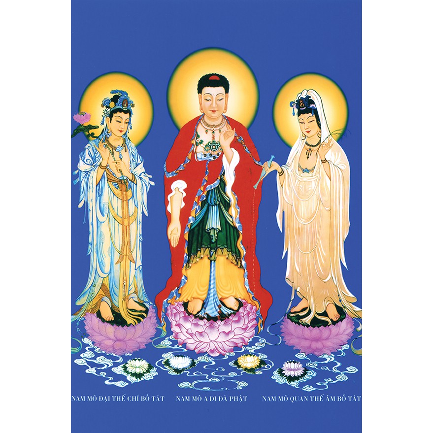 Tranh Tam Thánh, Phật Adida, Đại Thế Chí Bồ Tát, Quan Âm