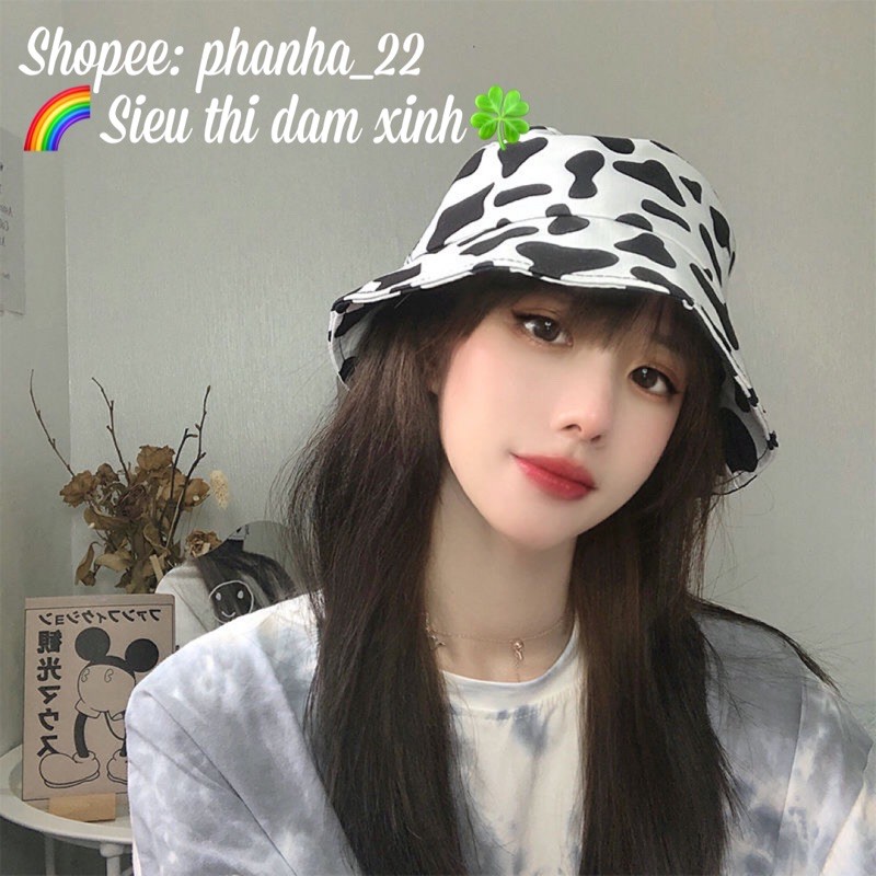 MŨ BÒ SỮA BUCKETRẺ NHẤT SHOPEENÓN VÀNH TRÒN HOẠ TIẾT TRẮNG ĐEN PHONG CÁCH ULZZANG⚡️SIÊU PHẨM CHỤP HÌNH SỐNG ẢO⚡️