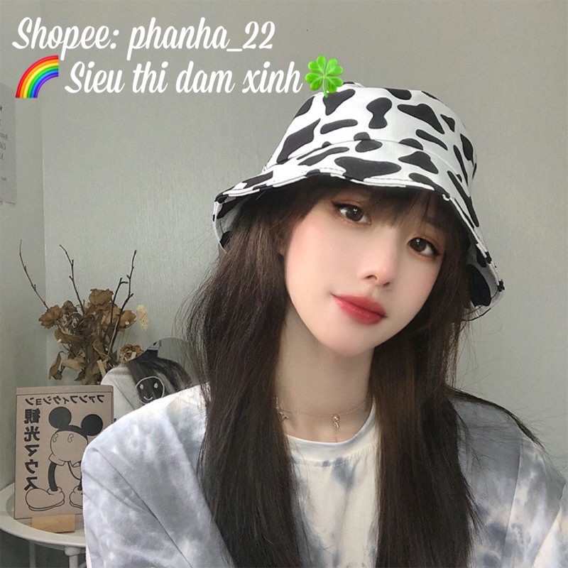 MŨ BÒ SỮA BUCKET👉RẺ NHẤT SHOPEE👈NÓN VÀNH TRÒN HOẠ TIẾT TRẮNG ĐEN PHONG CÁCH ULZZANG⚡️SIÊU PHẨM CHỤP HÌNH SỐNG ẢO⚡️