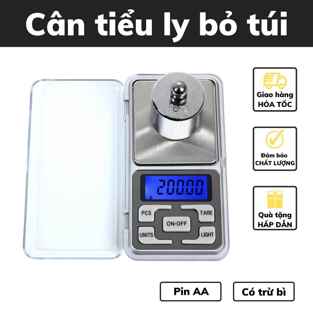 Cân tiểu ly điện tử mini trang sức pocket 0,01g - 200g bỏ túi nhà bếp siêu chính xác gọn nhẹ mang đi du lịch văn phòng