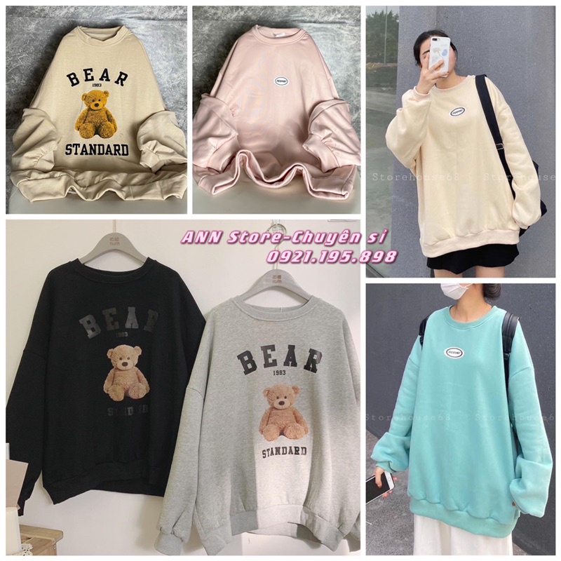 Áo nỉ cổ tròn in logo/chữ màu pastel (annstore_ảnh thật)