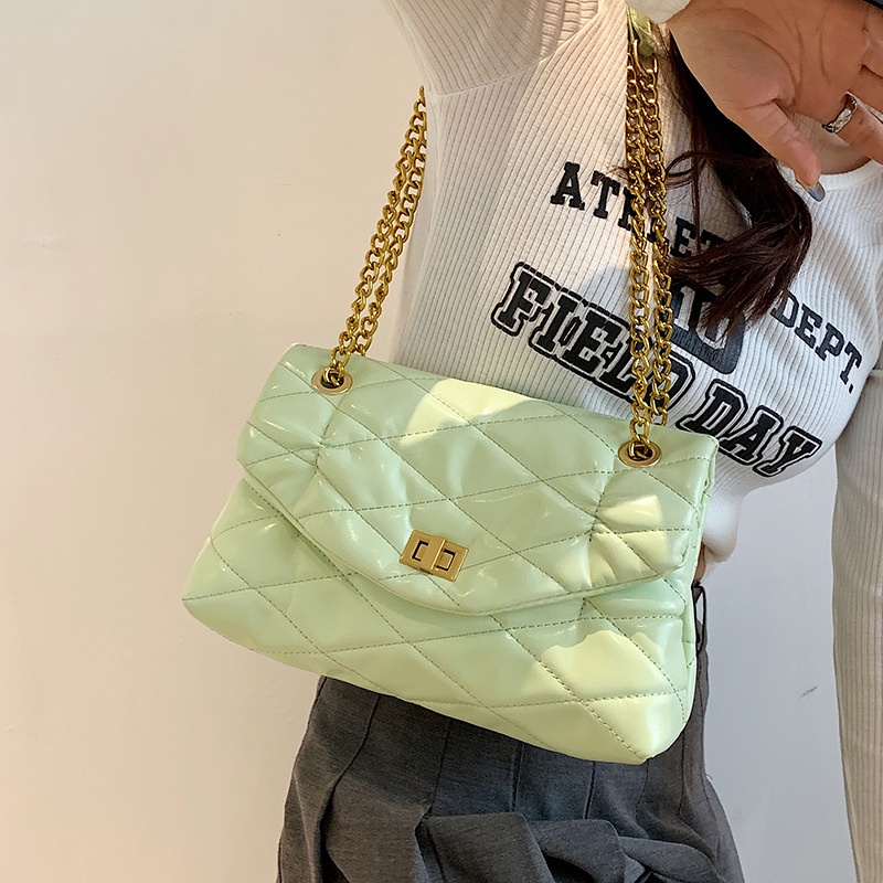 Túi Đeo Vai Họa Tiết Hình Thoi Màu Đen Phối Dây Xích Thời Trang Cho Nữ